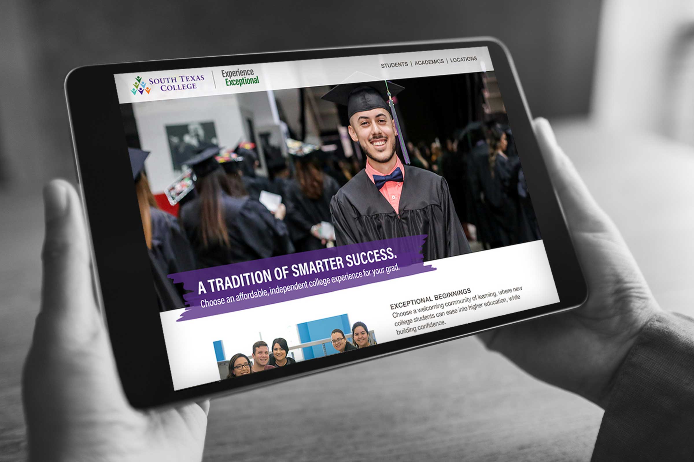 Designed college website on tablet horizontal