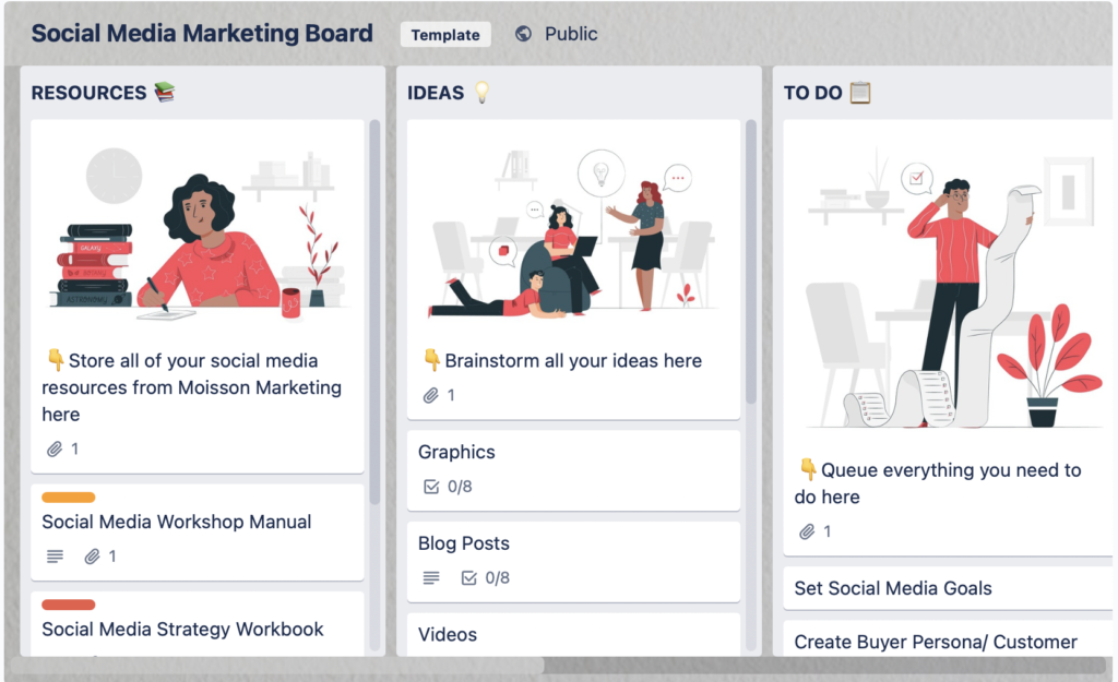 This social media marketing board template from Trello can help you stay organized with your posts.