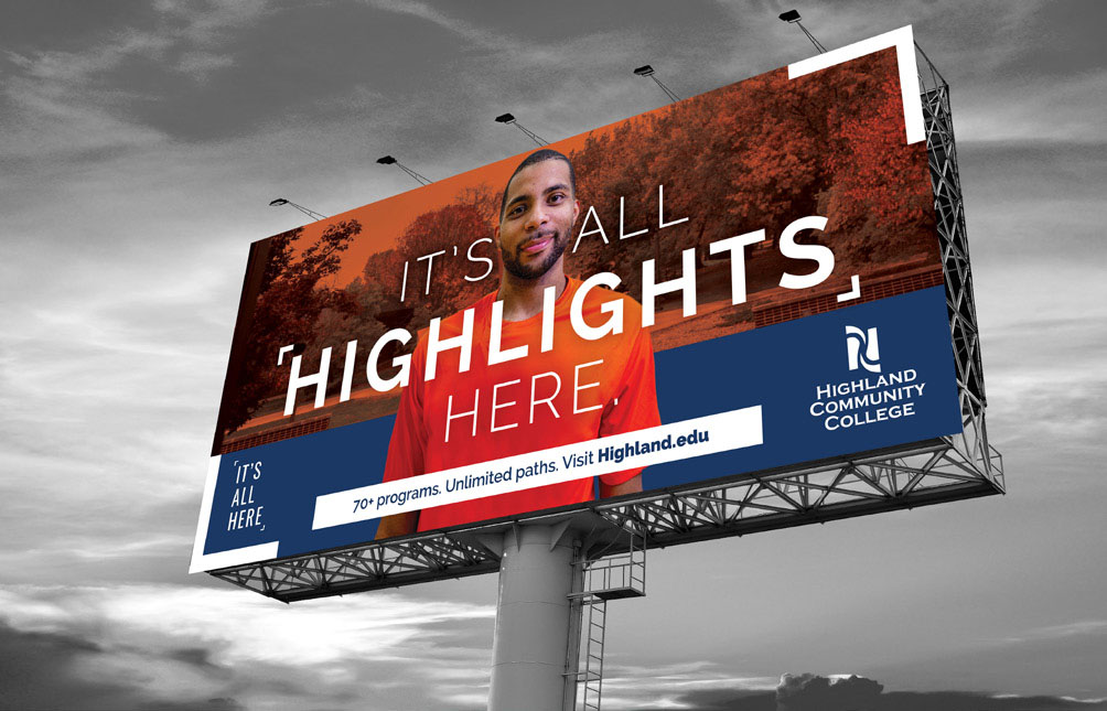 Highland Community College billboard "It's All Highlights Here."