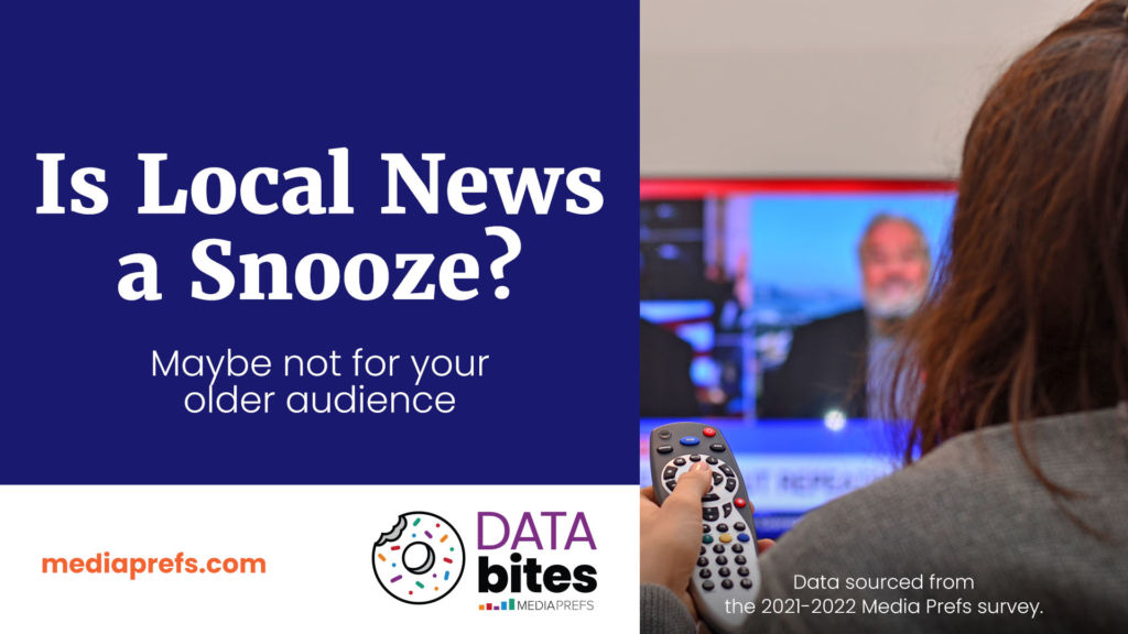 A picture of someone watching the news. Caption: Is local news a snooze? Maybe not for your older audience.