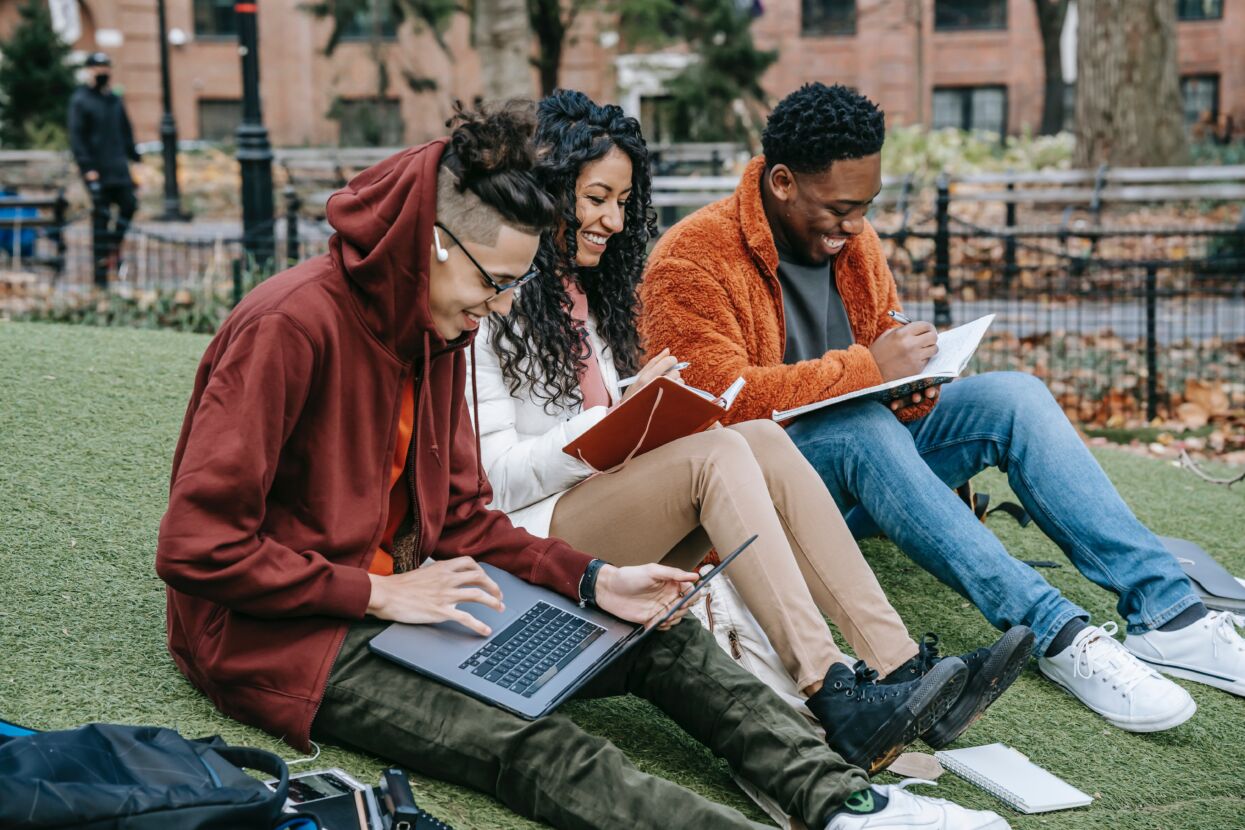 Students studying in the quad.