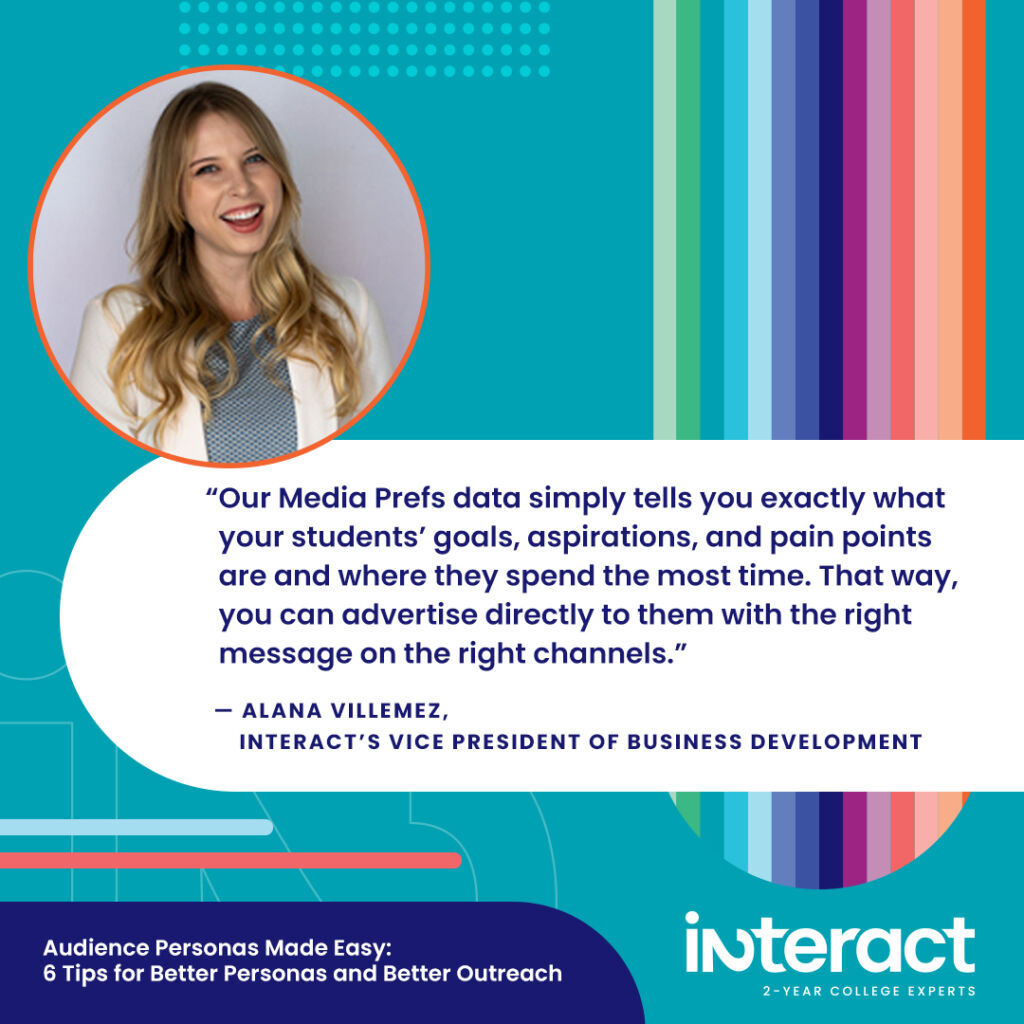 Quote image: “Our Media Prefs data simply tells you exactly what your students’ goals, aspirations, and pain points are and where they spend the most time,” says Villemez. “That way, you can advertise directly to them with the right message on the right channels.”