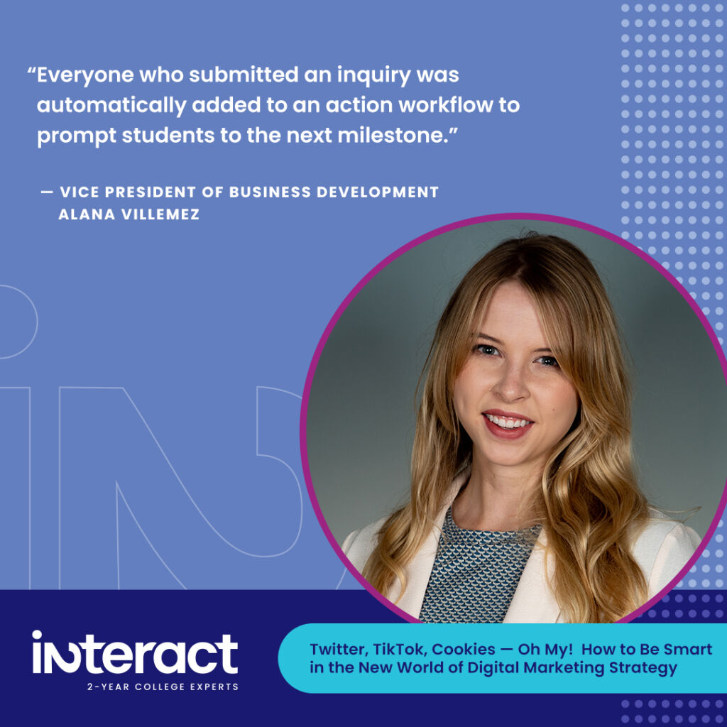 Quote: “Everyone who submitted an inquiry was automatically added to an action workflow to prompt students to the next milestone,” says Villemez. 