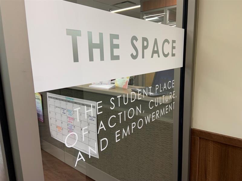 A picture of The Space's door, the multicultural center to promote diversity, equity, and inclusion (DEI) at Western Tech.