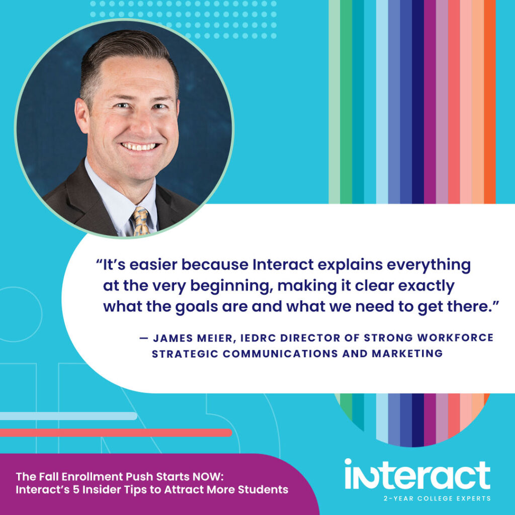 Image with quote:

“It’s easier because Interact explains everything at the very beginning, making it clear exactly what the goals are and what we need to get there," says Meier.